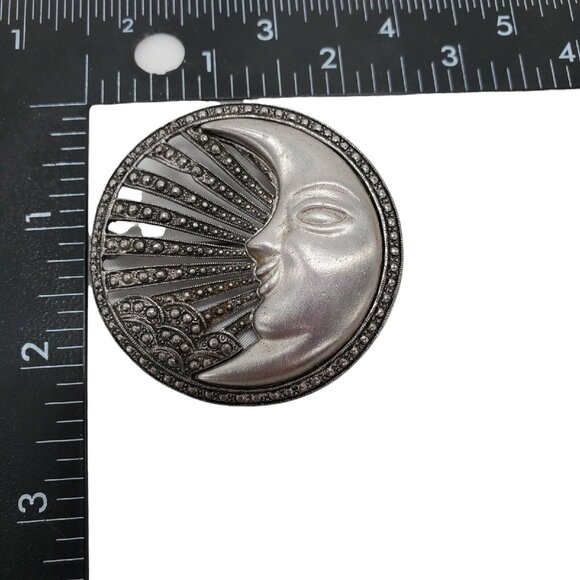 Vtg Man in the Moon Brooch Pin Signed Tona Pewter Silver Tone Faux Marquisite - Picture 9 of 9